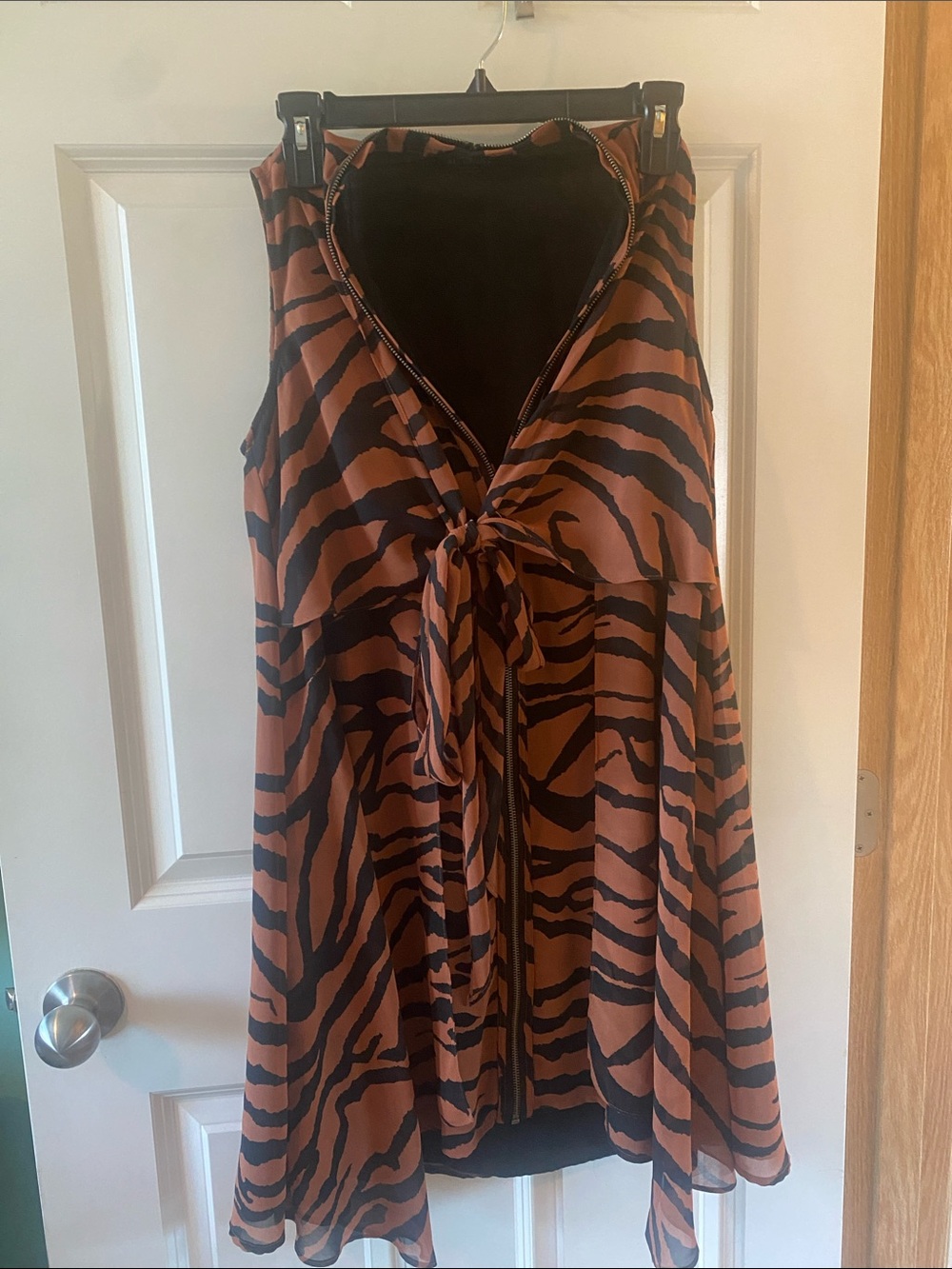 AllSaints Black Dress with Rust-Black zebra print